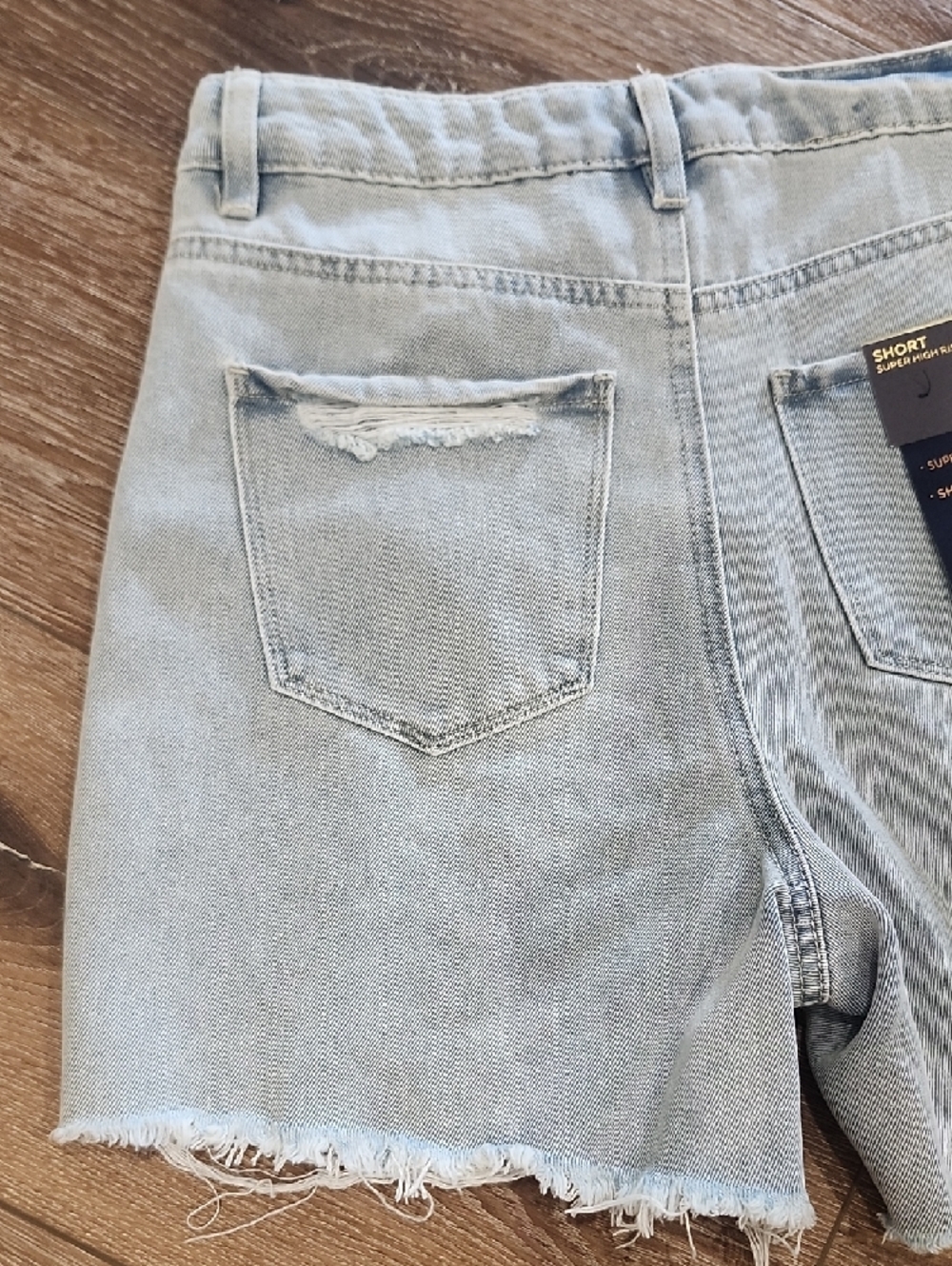 Indigo Rein Recycled Sustainable Light Blue Distressed Grunge High Rise Shorts 7 - Picture 9 of 10